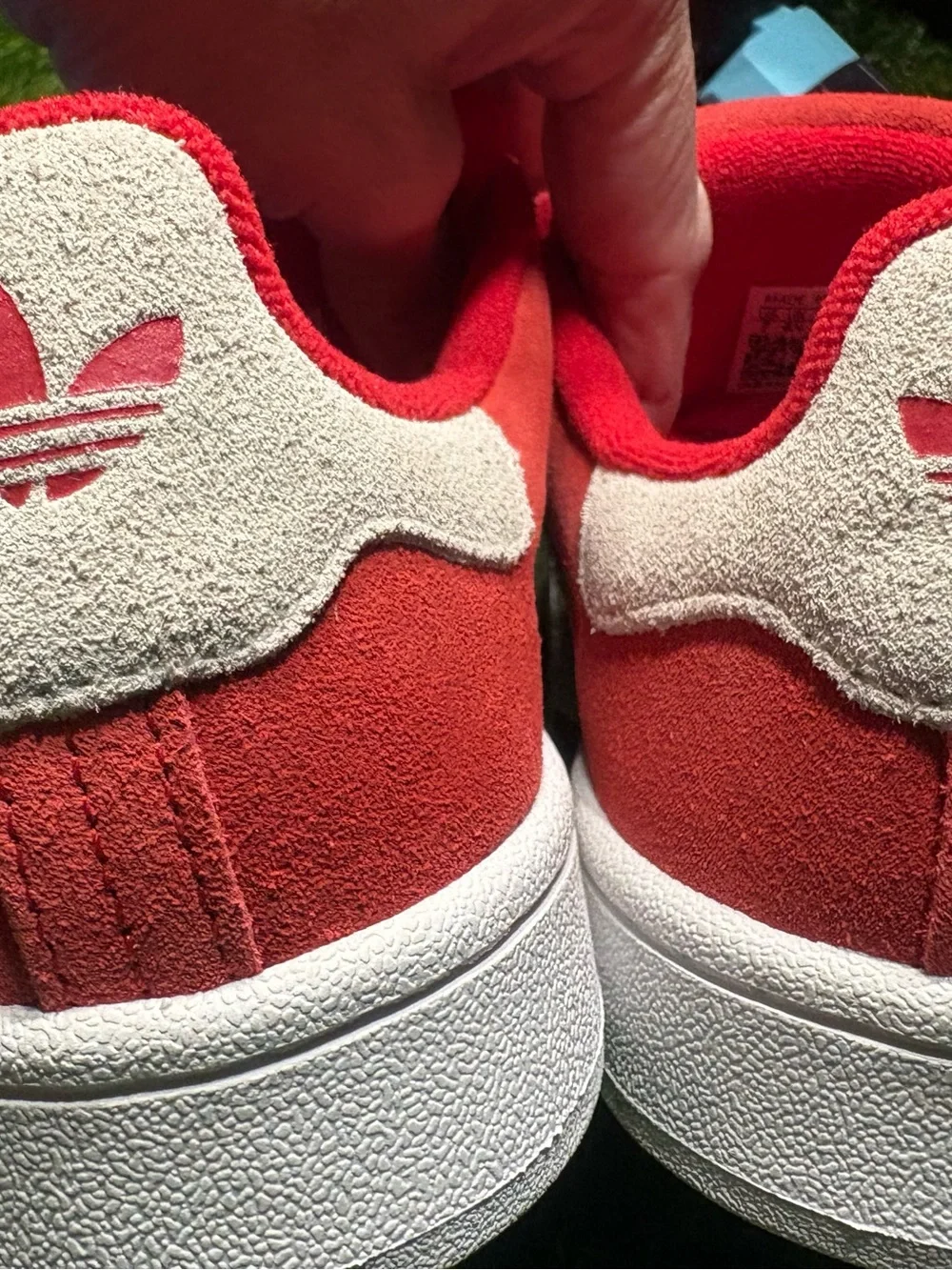 adidas Campus Red Suede w/ White Stripes mens 7, women’s 8.